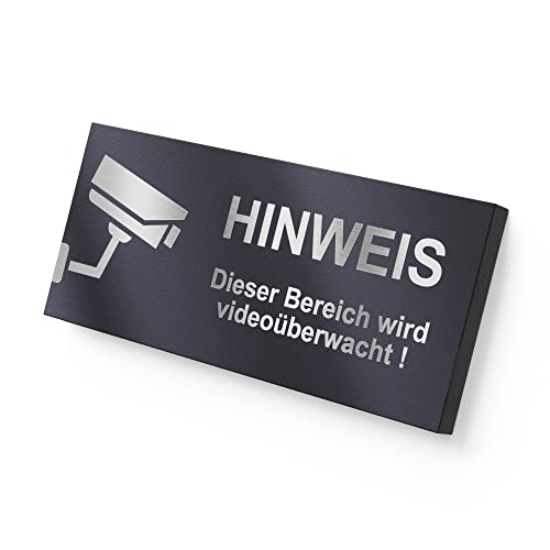 Graviers Hinweisschild aus rostfreiem Edelstahl mit Gravur in RAL7016 - Dieser Bereich wird videoüberwacht Warnschild für Videoüberwachung Kameraüberwachung 8,5 x 3 cm - selbstklebend oder Bohrlöcher von Graviers Design