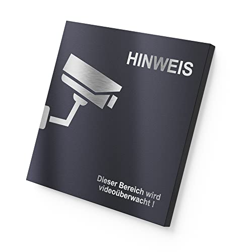 Graviers Hinweisschild aus rostfreiem Edelstahl mit Gravur in RAL7016 - Dieser Bereich wird videoüberwacht Warnschild für Videoüberwachung Kameraüberwachung - selbstklebend oder Bohrlöcher von Graviers Design