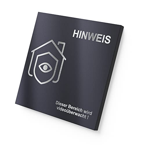 Graviers Hinweisschild aus rostfreiem Edelstahl mit Gravur in RAL7016 - Dieser Bereich wird videoüberwacht Warnschild für Videoüberwachung Kameraüberwachung - selbstklebend oder Bohrlöcher von Graviers Design