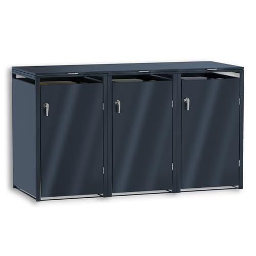 Graviers Mülltonnenbox 3er Set für 240L Tonnen | Anthrazit Stahlbox | Wetterfest, robust & abschließbar mit Automatikdeckel von Graviers Design