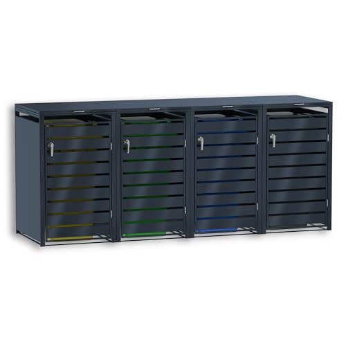 Graviers Mülltonnenbox 4er Set Anthrazit | Stilvolle Stahlkonstruktion für bis zu 240L Tonnen | Wetterfest, modular & abschließbar von Graviers Design