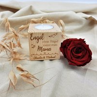 Teelichthalter Mit Personalisierter Gravur | Teelichtwürfel Holzwürfel Aus Fichtenholz Individuelles Geschenk Zum Muttertag von Graviertechnik