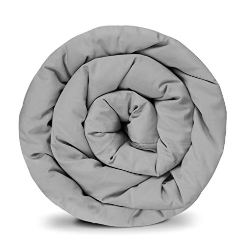 GRAVITY Basic Gewichtsdecke Bezug in Hellgrau Baumwolle Schlaufen Bezugssystem mit Reißverschluss Sommerbezug für Erwachsene/Jugendliche für besseren Schlaf Größe: 150x220 cm von Gravity