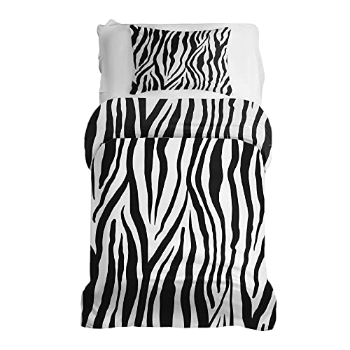 Gravity Bettwäsche 2 teilig Set für Gewichtsdecke Schlaufen Bezugssystem Baumwolle Deckenbezug 135x200cm und Kissenbezug 80x80cm für Erwachsene/Jugendliche Zebra Streifen weiß schwarz von Gravity
