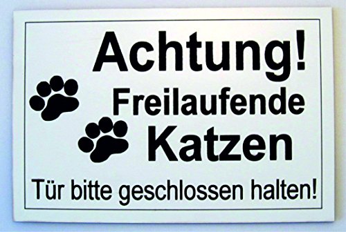 Achtung Freilaufende Katzen Gravur Schild 15 x 10 cm Katzenschild Katze Neu von Gravola