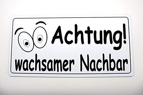 Achtung Wachsamer Nachbar,12 x 4 cm,Gravurschild, Acryl, Wetterfest, Alarm von Gravola