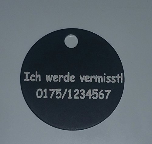 Gravierte Hundemarke rund schwarz 20mm (20mm) Halsbandanhänger Adressmarke von Gravola
