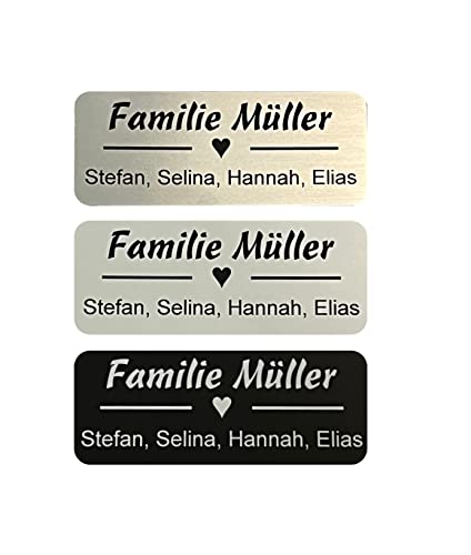 Gravola Klingelschild Türschild Briefkastenschild - versch. Farben und Größen selbstklebend Wunschgravur Made in Germany, Silber, Schwarz, Gold, Bronze, Blau. Rot Gelb, Kunststoff von Gravola