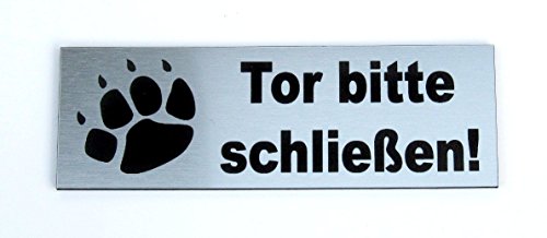 Torschild, Tor Bitte schließen, 12 x 4 cm, Gravur, Schild, Hundeschild, Hinweisschild von Gravola