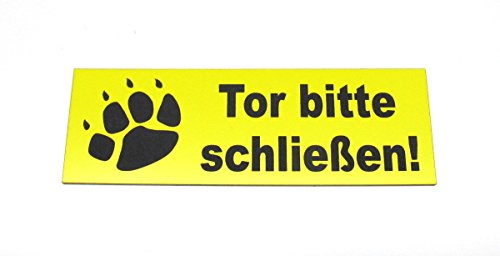 Torschild Gelb Tor bitte schließen 12 x 4 cm,Gravur Hinweisschild von Gravola