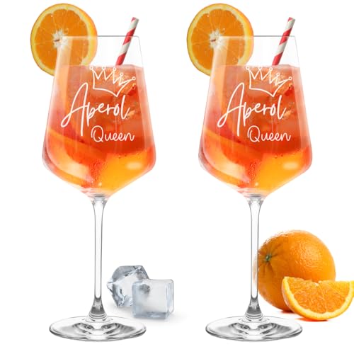 Gravur-Max Aperol Glas Leonardo Weinglas mit Gravur 2er-Set Aperol Queen mit einer hochwertigen Gravur Weißweinglas Leonardo Puccini 560ml von Gravur-Max