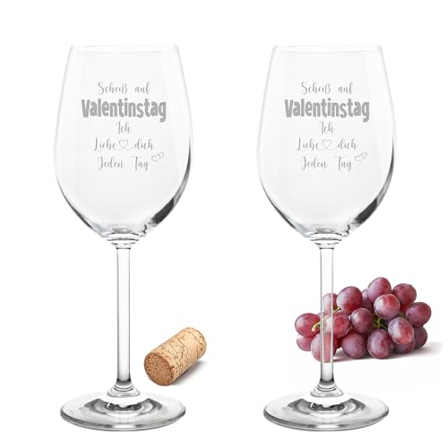 Gravur-Max Leonardo Weinglas mit Gravur 2er-Set Scheiß auf Valentinstag ich liebe dich jeden Tag lustiger Spruch für Ihren liebsten als Geburtstagsgeschenk Leonardo Daily Rotweinglas 460ml von Gravur-Max