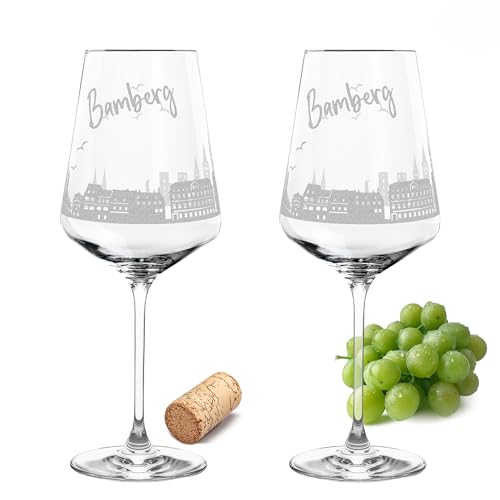 Gravur-Max Leonardo Weinglas mit Gravur 2er-Set Skyline Bamberg mit einer hochwertigen 360° Gravur Ihrer Stadt Weißweinglas Leonardo Puccini 560ml von Gravur-Max