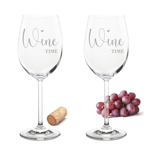 Gravur-Max Leonardo Weinglas mit Gravur 2er-Set Weinspruch Wine Time für Weinliebhaber mit einer hochwertigen Gravur Leonardo Daily Rotweinglas 460ml von Gravur-Max