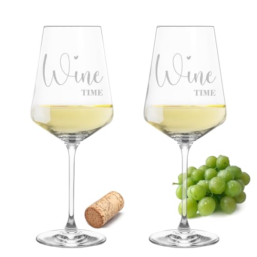 Gravur-Max Leonardo Weinglas mit Gravur 2er-Set Weinspruch Wine Time für Weinliebhaber mit einer hochwertigen Gravur Weißweinglas Leonardo Puccini 560ml von Gravur-Max