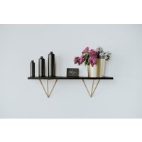 Wandregale 2Er Set, Handgefertigtes Regal Aus Massivem Eichenholz Mit Regalhalterungen Metall, Schwarz Und Gold, Floating Shelfs, Wandregal Holz von GrawFurniture