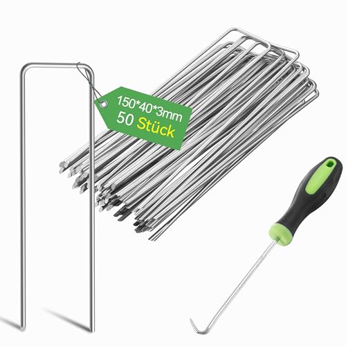 Graxury 50 Stück 15cm Ø 3mm Schwere Gartennägel Stahlpfähle - Verzinkte Stahlklammern zur Sicherung von Unkrautvlies, Netzen und Rohren mit 1 Hacken von Graxury