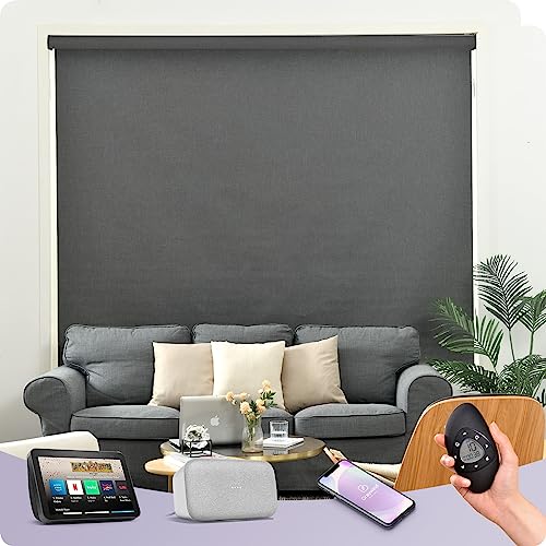 Graywind Verdunkelung Elektrische Rollo Innen mit Wiederaufladbar Motor, nach Maß Wärmedämmung Smart Fensterrollo Kompatibel Alexa Google, Sonnenschutz Motorisierte Rollo mit Fernbedienung, Darkgrau von Graywind