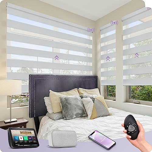 Graywind Elektrische Doppelrollo nach Maß, Wiederaufladbar Smart Duo Rollo Kompatibel mit Alexa Google, Fernbedienung Fensterrollo, Jalousien Lichtdurchlässig und Verdunkelnd, Luxury Silver White von Graywind