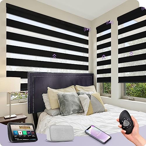 Graywind Elektrische Doppelrollo nach Maß, Wiederaufladbar Smart Duo Rollo Kompatibel mit Alexa Google, Fernbedienung Fensterrollo, Elektrische Jalousien Lichtdurchlässig und Verdunkelnd, Luxury Black von Graywind