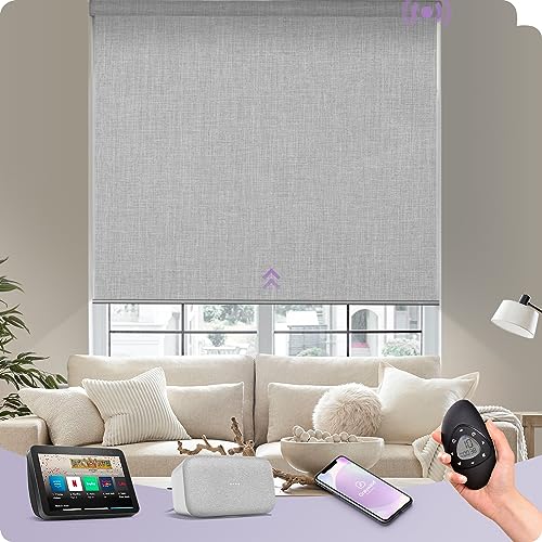 Graywind Verdunkelung Elektrische Rollo mit Wiederaufladbar Motor, nach Maß Wärmedämmung Smart Fensterrollo Kompatibel Alexa Google, Sonnenschutz Motorisierte Rollo mit Fernbedienung, Cloudy Grey von Graywind
