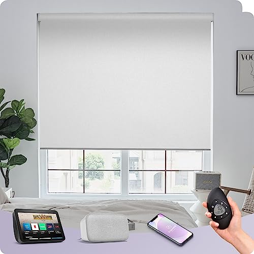 Graywind Verdunkelung Elektrische Rollo Innen mit Wiederaufladbar Motor, nach Maß Wärmedämmung Smart Fensterrollo Kompatibel Alexa Google, Sonnenschutz Motorisierte Rollo mit Fernbedienung, Weiß von Graywind