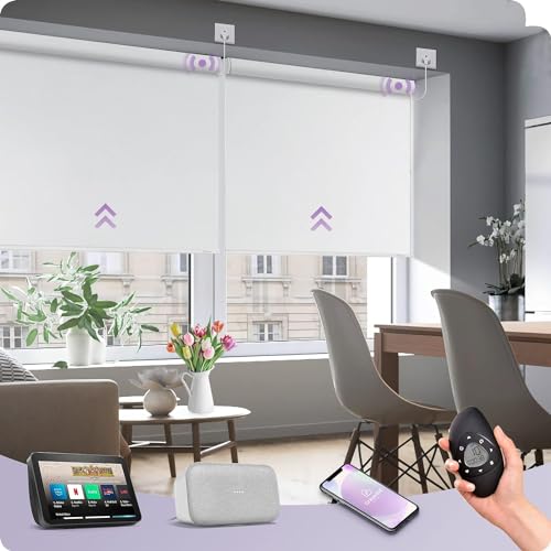 Graywind Verdunkelung Elektrische Rollo Innen mit Festverdrahtet Motor, nach Maß Wärmedämmung Smart Fensterrollo Kompatibel Alexa Google, Sonnenschutz Motorisierte Rollo mit Fernbedienung, Weiß von Graywind