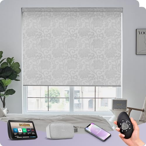 Graywind Wiederaufladbar Elektrische Rollo Innen, nach Maß Erlesene Designte Stoffe Verdunkelung Smart Fensterrollo Kompatibel Alexa Google, Motorisierte Rollo mit Fernbedienung, Floral Jaquard White Graywind Wiederaufladbar Elektrische Rollo Innen, nach Maß Erlesene Designte Stoffe Verdunkelung Smart Fensterrollo Kompatibel Alexa Google, Motorisierte Rollo mit Fernbedienung, Floral Jaquard White von Graywind