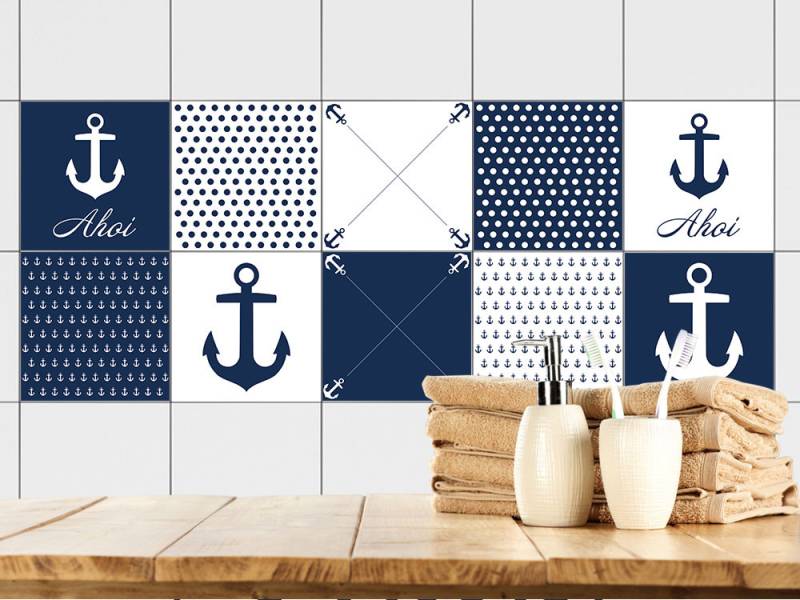 Fliesen zum Aufkleben Set Anker Punkte Ahoi blau von Graz Design