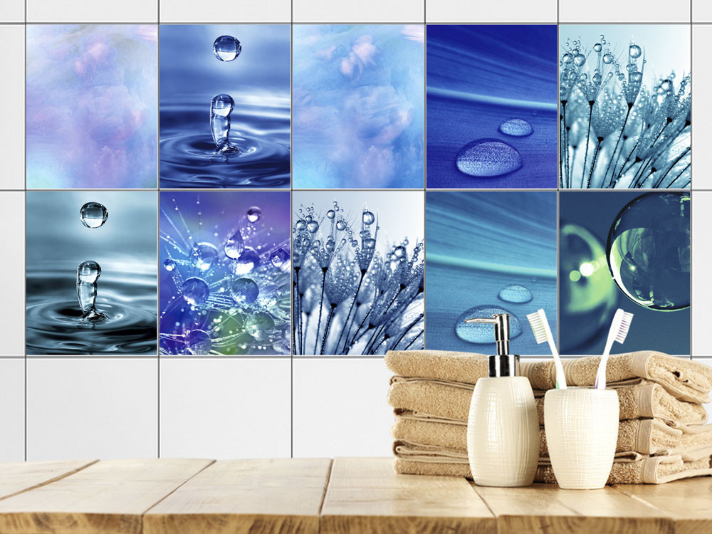 Fliesenaufkleber Bad Küche Wasser Blau Blumen von Graz Design