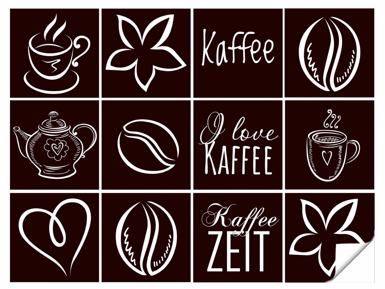 Fliesenaufkleber Kaffee Motive für Küche in Braun - 12 Stück von Graz Design