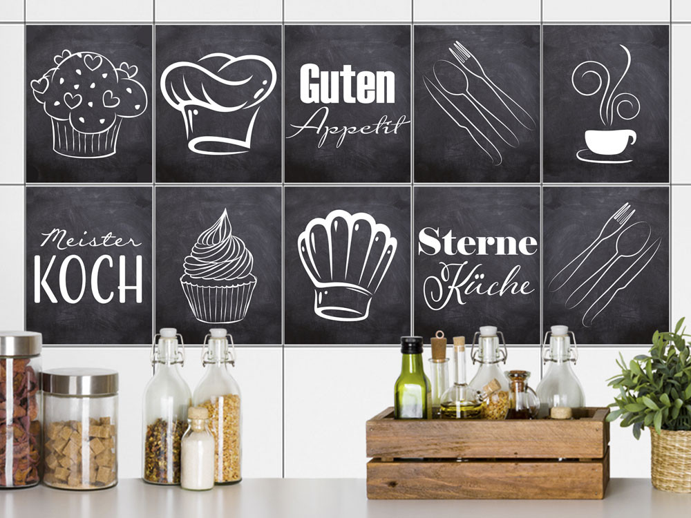 Fliesenaufkleber Küche Guten Appetit Grau Anthrazit von Graz Design