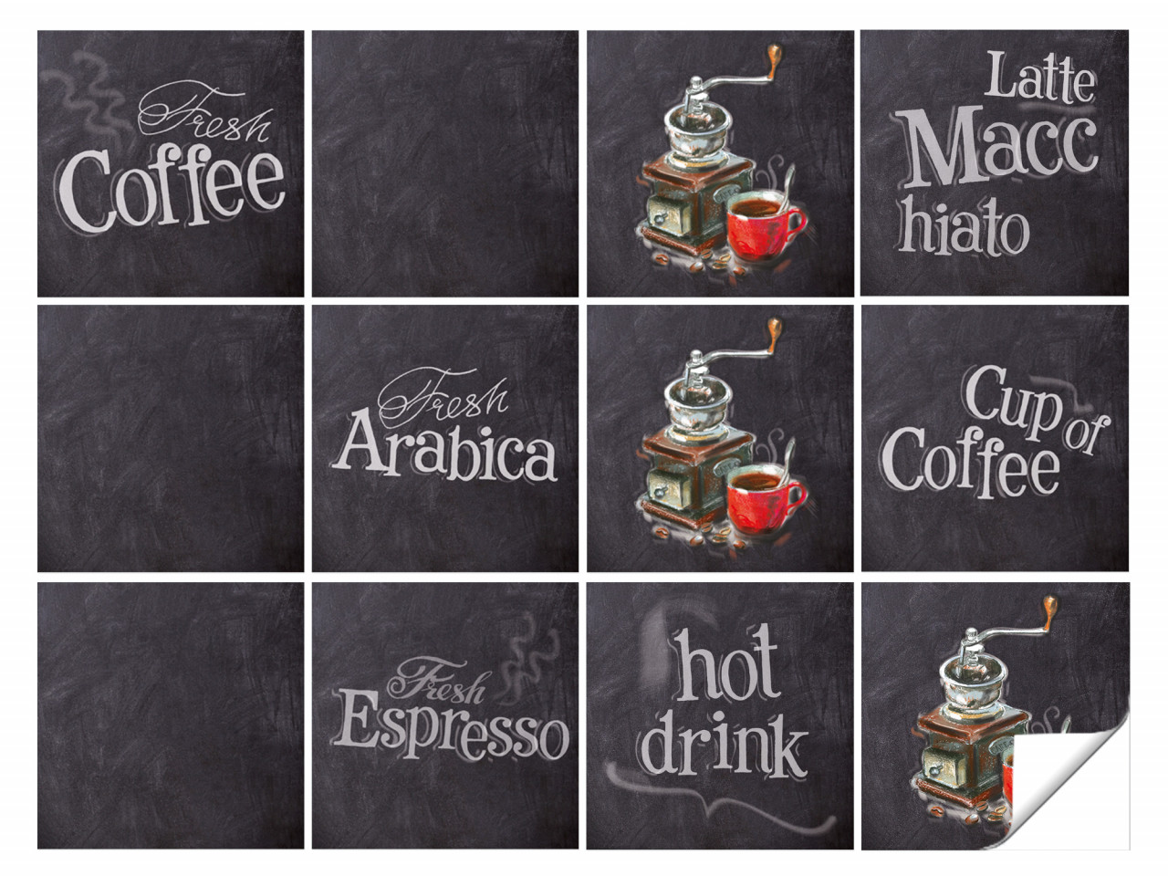 Fliesenaufkleber Küche Kaffee Motive in Grau 12 Stück von Graz Design