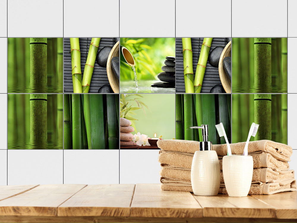 Fliesenaufkleber Set für Bad Bambus Steine Relax von Graz Design