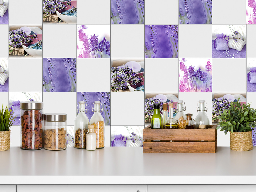 Fliesenaufkleber Set für Bad Lavendel Pflanze lila von Graz Design