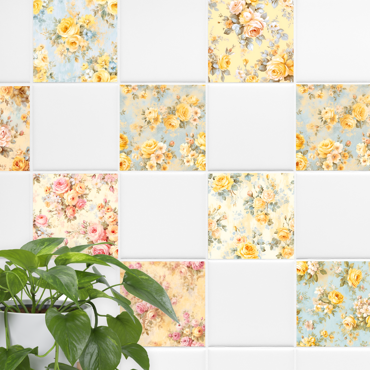 Fliesenaufkleber Shabby Chic Antike pastellgelbe Rosen Fliesenaufkleber Shabby Chic Antike pastellgelbe Rosen von Graz Design