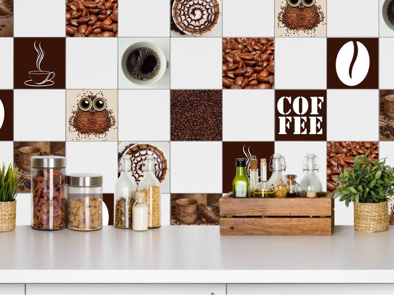 Fliesenaufkleber im Set Küche verschiedener Kaffee von Graz Design