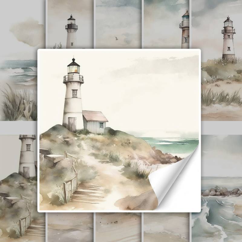 Fliesenaufkleber maritim Leuchtturm Strand Aquarell von Graz Design