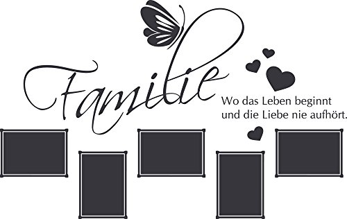 Fotowand Wandtattoo Wohnzimmer mit Spruch und Fotos, Wand Deko als Geschenk, Fotohalter Photo Wall (90x57cm // 073 dunkelgrau) von Graz Design