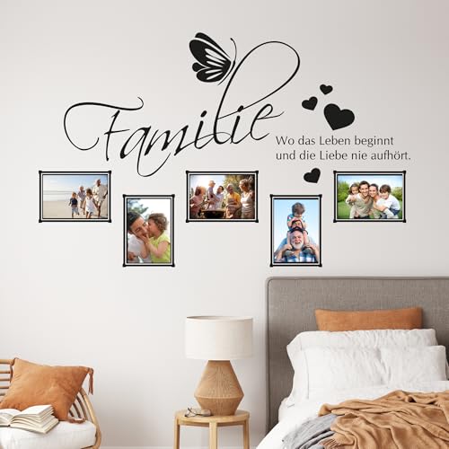 Graz Design Fotowand Wandtattoo Wohnzimmer mit Spruch und Fotos, Wand Deko als Geschenk, Fotohalter Photo Wall Familie (90x57cm // 042 Flieder) von GRAZDesign