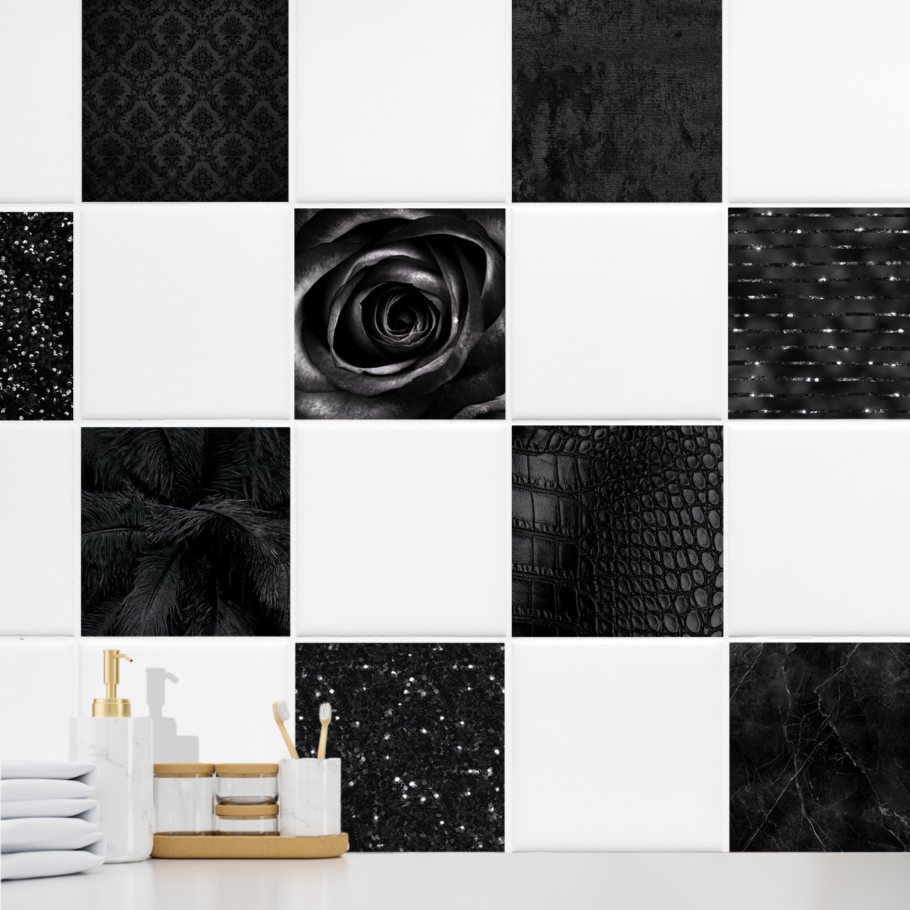 Schwarze Fliesenaufkleber für Bad & Küche Schwarze Fliesenaufkleber für Bad & Küche von Graz Design
