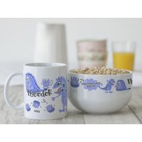 Frühstücksset Kinder Mit Namen Personalisiert, Geschenk-Geschirrset Zum Geburtstag, Müslischale, Tasse 3 Teiliges Geschenkset, Monster von GrazDesign