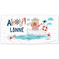 Handtuch Kinder Personalisiert, Name, Ahoi Matrose Bär Im Boot Für Junge Mädchen, Kuscheliges Badetuch Strandtuch, Personalisiertes Geschenk von GrazDesign