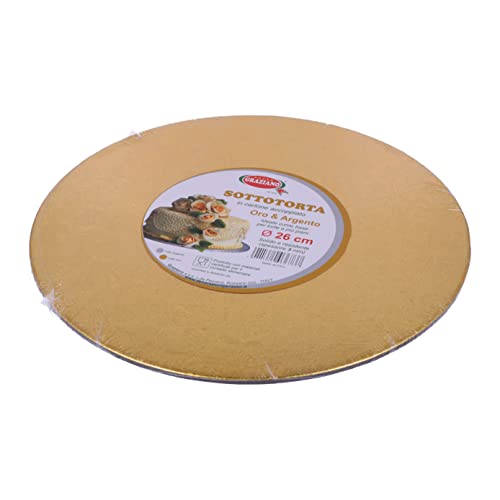 Graziano, Cakeboard Kuchenplatte aus Gold, elegant, starres Tablett für Kuchen, ideal zum Transport von Kuchen, Aber auch für mehrstöckige Kuchen, leicht waschbar, Ø 26 cm von Graziano