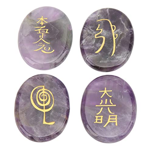 GRCFUMO 4PCS Reiki -Symbole Steine, gravierte Reiki -Symbole Chakra -Kristallsteine, Heilungspalmsteindekoration für die Home Dekoration Meditation Ornament (Typ 1) von Grcfumo