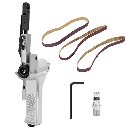 Grcfumo 10 mm pneumatischer Gürtelschleifer, Luftschleifpoliermaschine mit 3 Gürteln, Handheld Winkelmühle Industrielles pneumatisches Werkzeug für Möbelholzglas Metall von Grcfumo