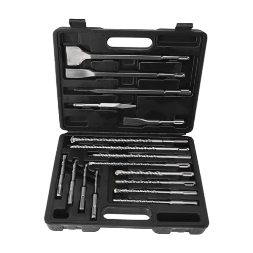 Grcfumo 17 Pcs Hammer Bohr-Meißel-Bit-Kombination set, elektrische Drehhammer-Teile mit Box, Beton-Mauerwerk-Loch-Werkzeug für Beton, Stein, Ziegel von Grcfumo