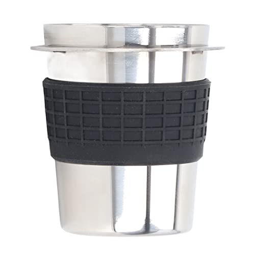 Grcfumo 58 mm Kaffee Dosierung Tasse, Edelstahl -Kaffeemaschine Griff Empfang Pulverbecher mit Silikonring, Espresso Kaffeepulver Tasse für die meisten kommerziellen Kaffeemaschine (Black) (Stainless von Grcfumo