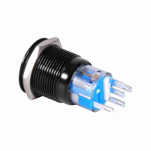 Grcfumo J Pin -Terminal, Druckknopfschalter, 19mm 12 24 -V -LED OFF Off Off Self Self -Latch -Druckknopf -Flate -Schalter (Grün) von Grcfumo