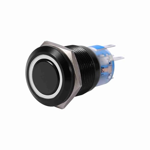 Grcfumo J Pin -Terminal, Druckknopfschalter, 19mm 12 24 -V -LED OFF Off Off Self Self -Latch -Druckknopf -Flate -Schalter (Weiß) von Grcfumo